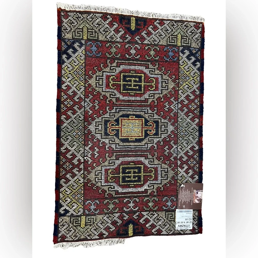 Tribal Collection Kazak Weave 100% Wool Pile Hand Knotted Rug Red Cream 2’x3’